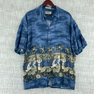 Campia Moda Hawaiian Shirt Short Sleeve Button Down Mens L blue 0588